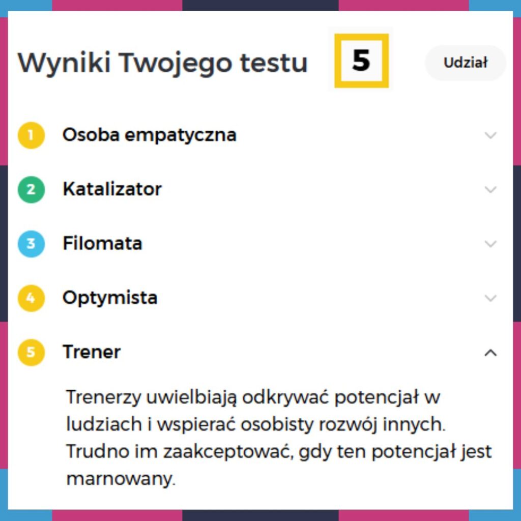 Przykładowy wynik testu High5. 